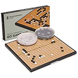 Yellow Mountain Imports Medium Magnetic 19x19 Go Game Set Board (11-Inch) with Single Convex Plastic Go Stones - Folding, Portable & Travel-Size Set 