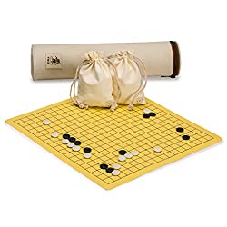 Yellow Mountain Imports Magnetic 19x19 Roll-up Portable Travel Go Game Set Board (14.4 x 13.6-Inch) with Single Convex Stones Classic Strategy Board Game (Baduk/Weiqi) 